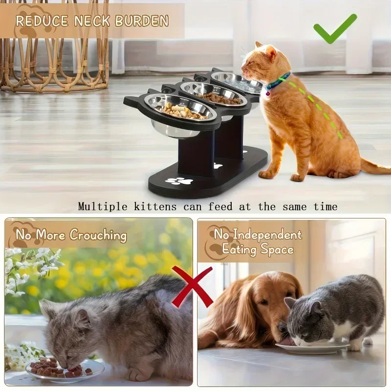Elevated Cat Feeder Stainless Steel Pet Food Bowls Easy Assembly Portable Detachable for Cleaning Essential for Multiple Cats