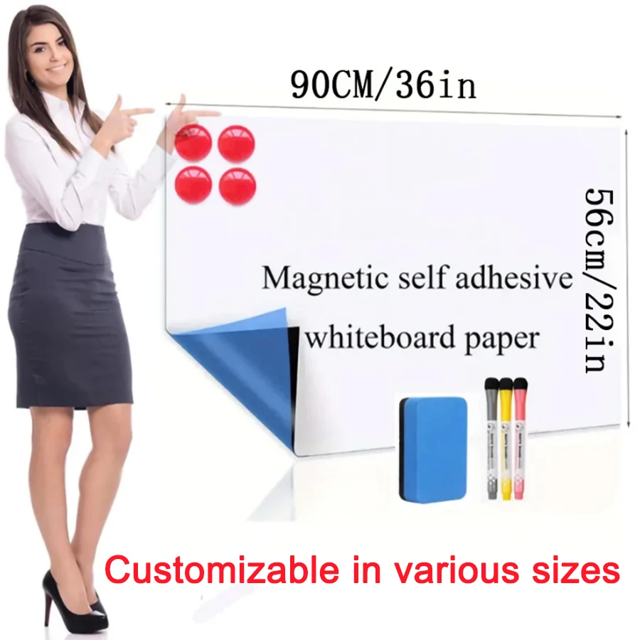 Magnetic Whiteboard Contact Paper - Self Adhesive Dry Erase Wall Sticker With Marker
