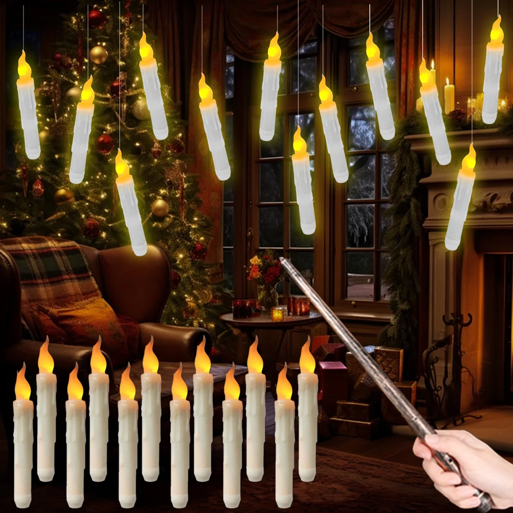Halloween Christmas Birthday Decoration Floating LED Flameless Flicker Candles 12/24Pc Magic Wand Remote Control