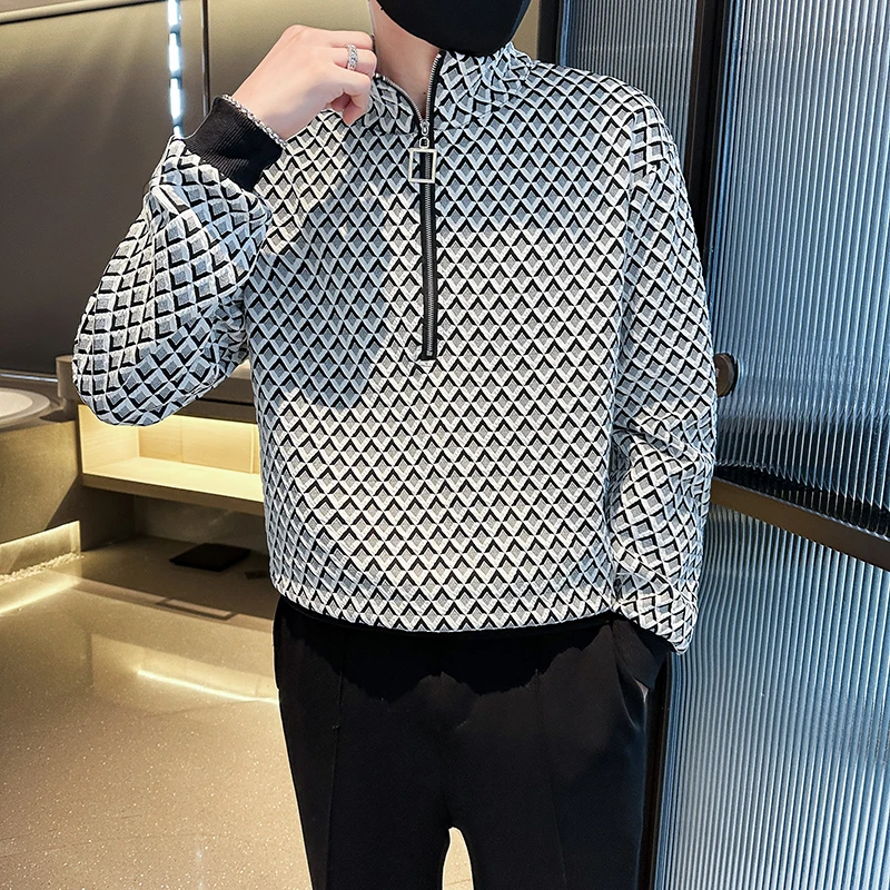 

Men Spring High Quality Plaid Casual Sweatshirt/Male Slim Fit Fashion Stand Collar Zipper Design Casual Jackets 3XL-M