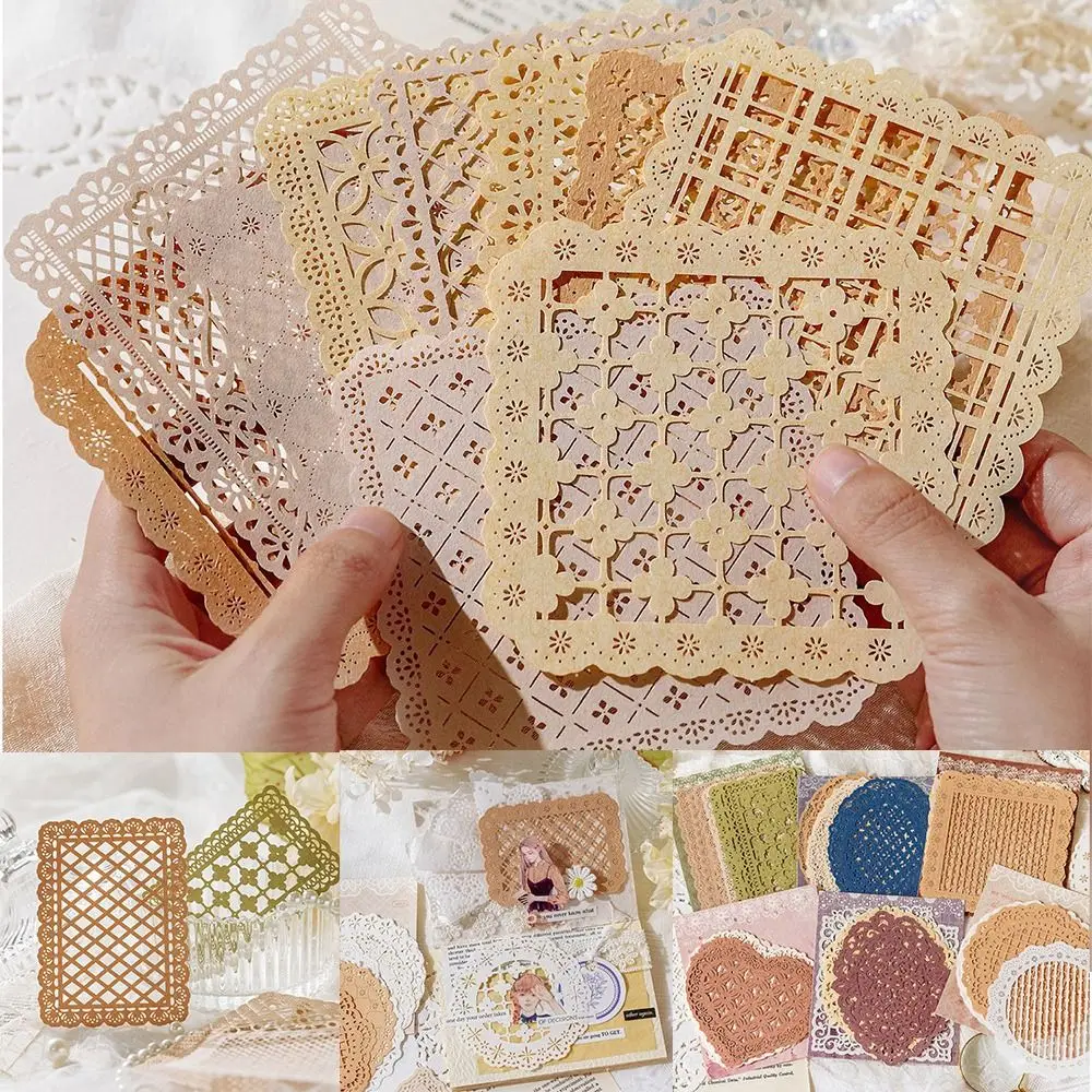 10pcs/pack Hollow Out Hand Lace Lace Paper Scrapbooking Material Paper Journal Diary Decor Scrapbooking Background Hand Made