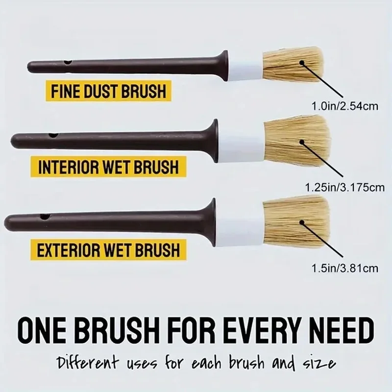 3PCS Car Exterior Interior Detail Brush Boar Hair Bristle Brushes for Car Cleaning Auto Detail Tools Dashboard Cleaning Brush 4