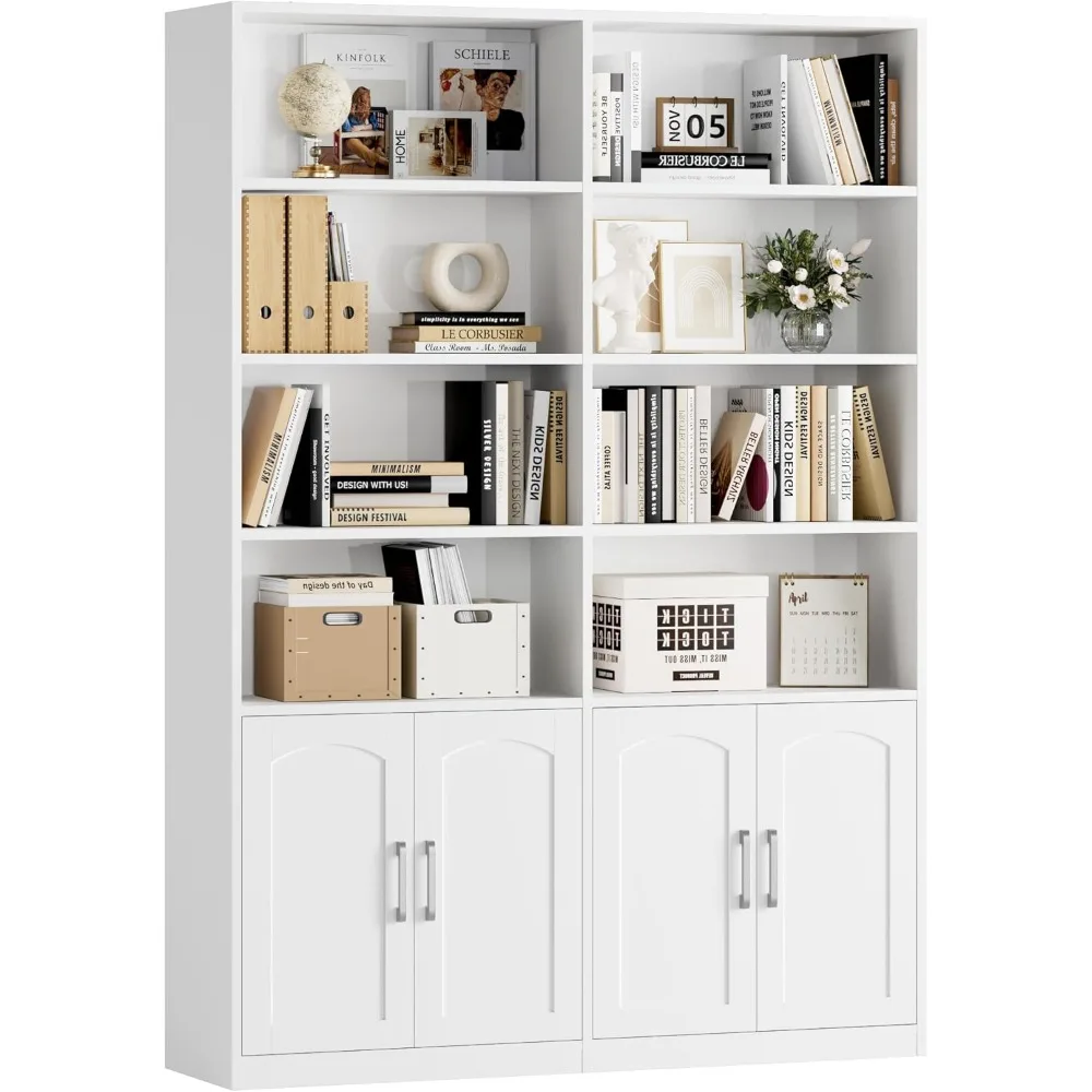 Bookshelf and Bookcase with Doors, 6 Tier Double Wide Large Bookshelves, Open Display Shelves, 73'' Tall Bookcases