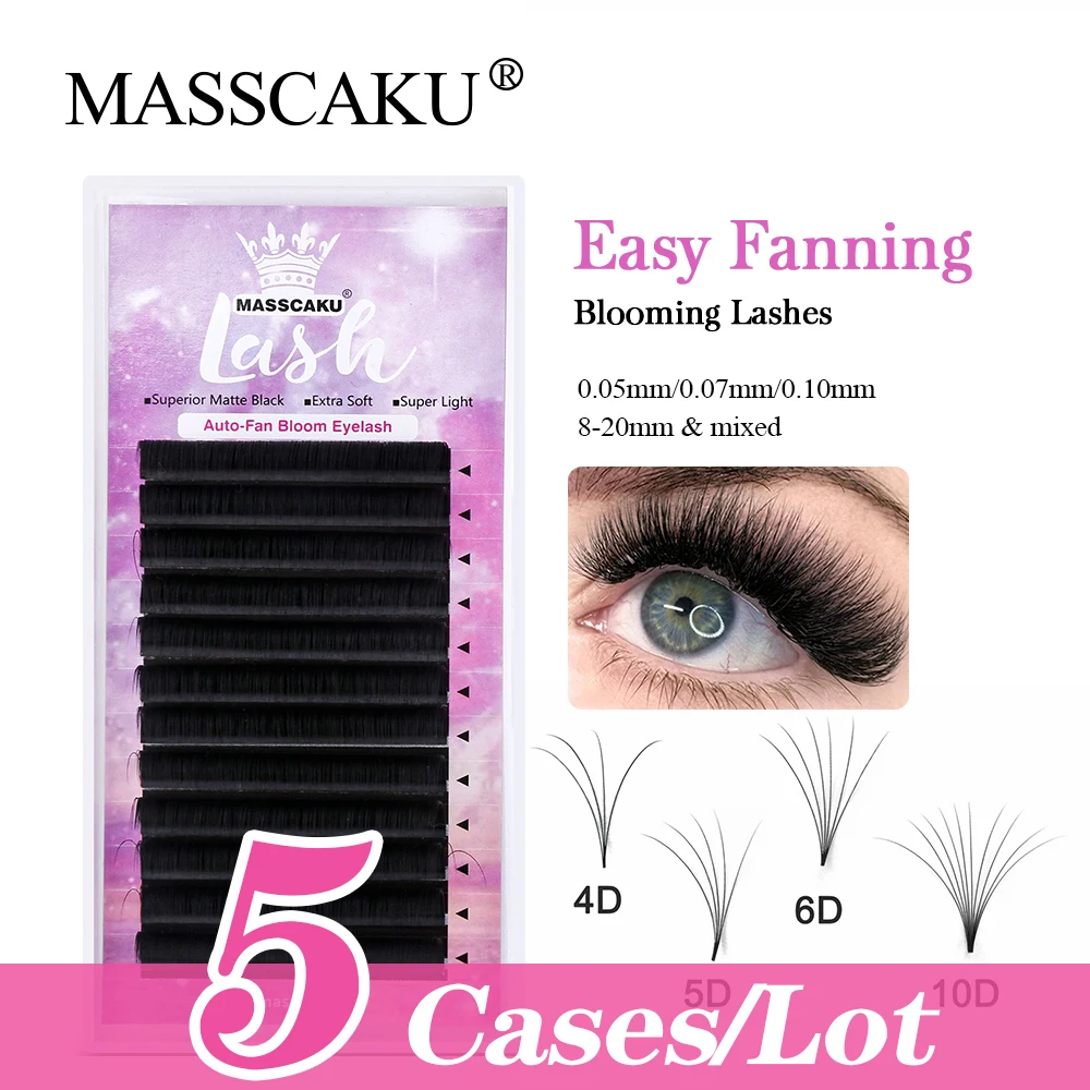 

MASSCAKU 5 pcs/lot Easy Fanning Blooming Individual Lashes Russian Volume Auto Fan Eyelashes Natural Cilia Silk Lashes