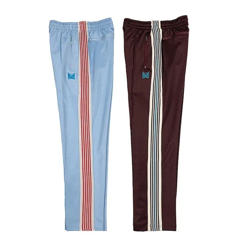 

New 2023ss Needles Track Pants Men Women Poly Smooth Needles Pants Butterfly Logo Knitted Stripe Trousers Pant Hip Hop