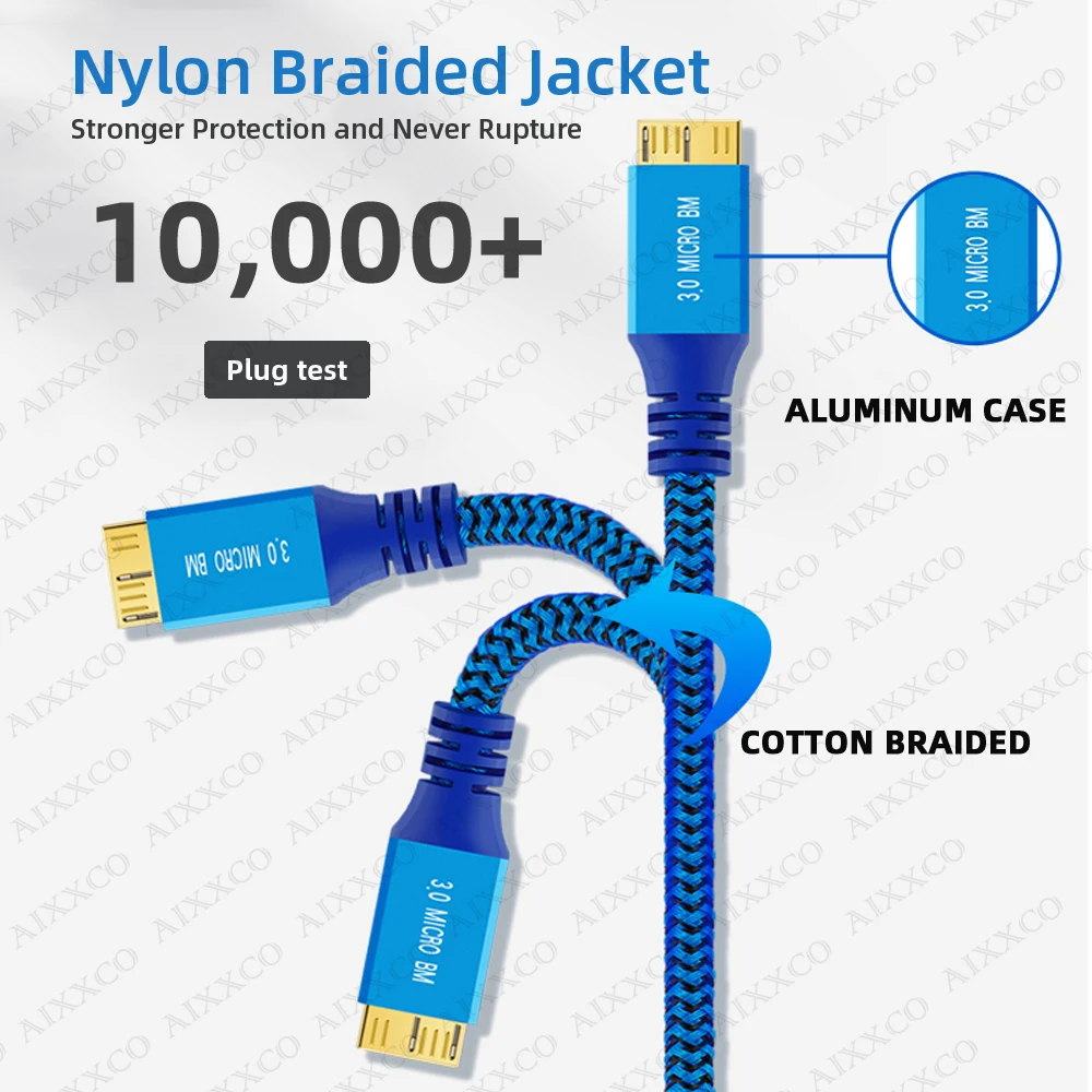 AIXXCO USB 3.0 하드 드라이브 케이블-마이크로 B 케이블 5Gbps(외장 HDD용) 2m 3m 5m USB 3.0 데이터 브레이드 코드