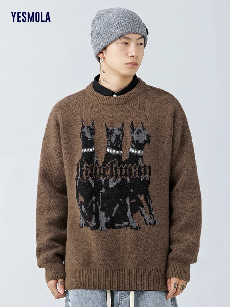 

Autumn Winter Men's Striped Harajuku Knitted Sweater Male Round Neck Wool Jumper Men Keep Warm Thickening Pullovers Base Shirt