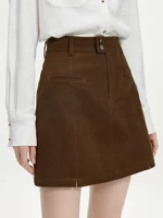 FSLE Women Winter Mini Skirts High Waist Two Button Design Female Twill Retro Denim Red Short Skirt 100% Cotton Skirt 24FS14564