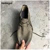 Khaki Leather Soft-Soled Cowhide Casual Shoes for Men Vintage British Handmade Cowhide Soled Men's Driving Leather Shoes 2