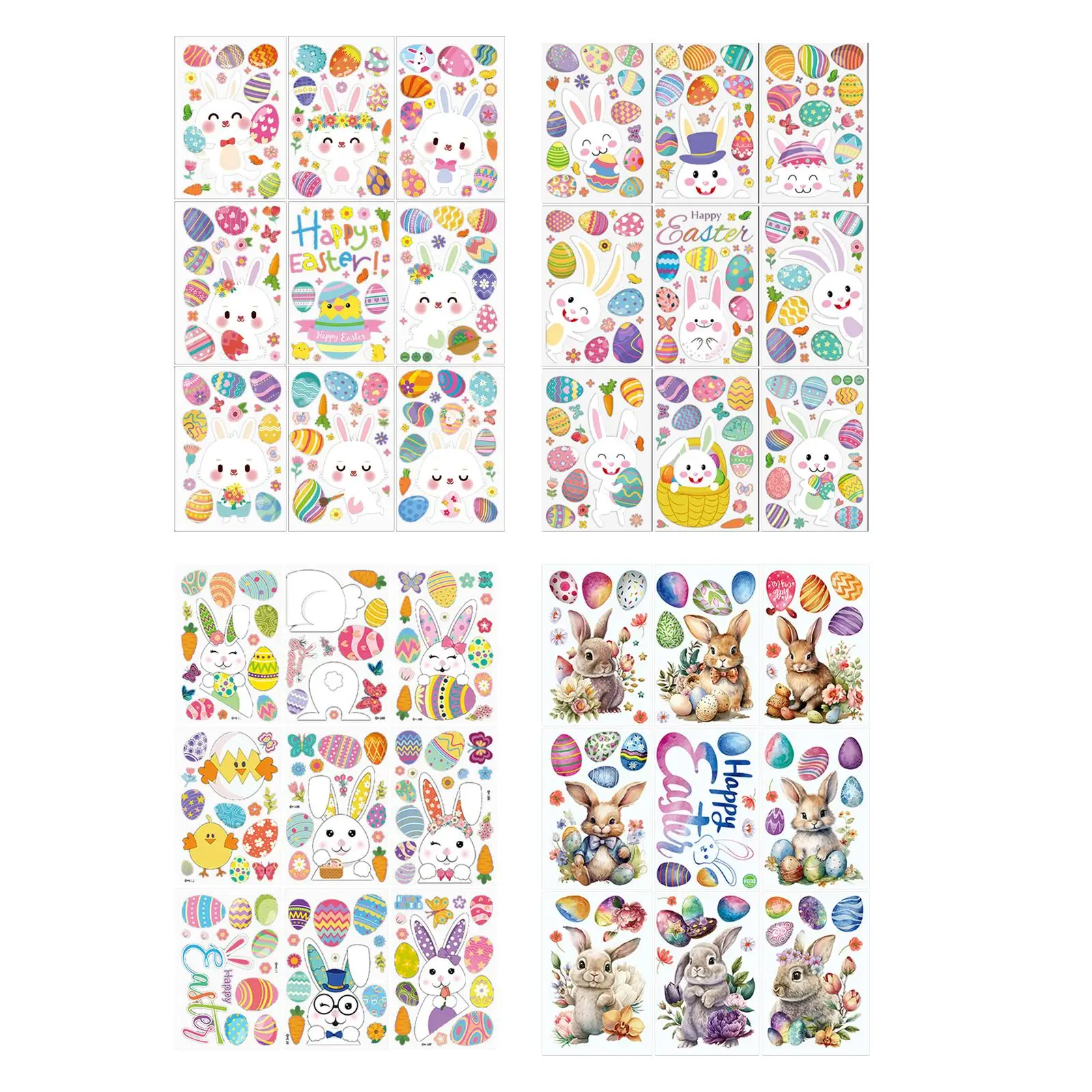9 Sheets Easter Bunny Window Stickers Easter Eggs Gifts Holiday