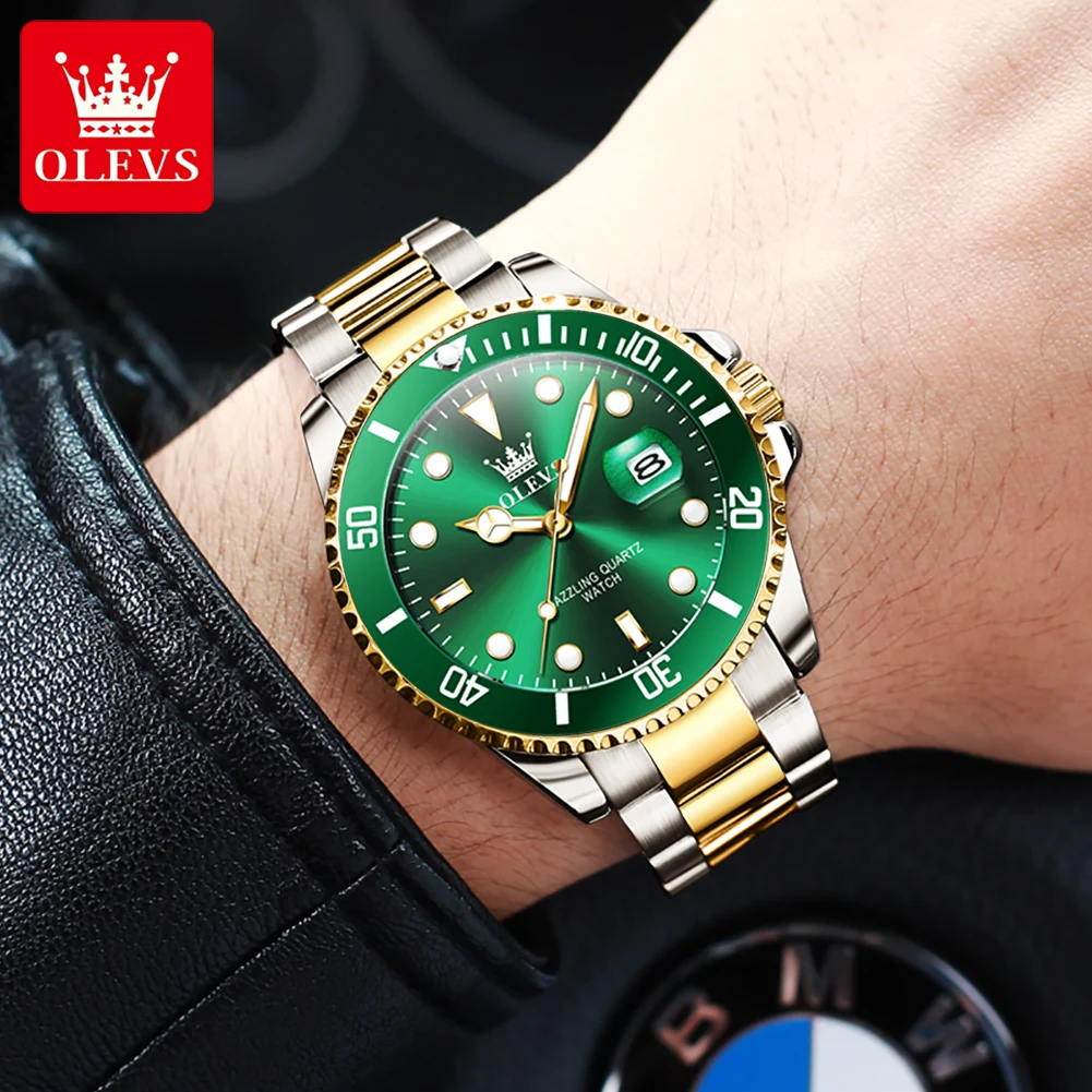 Quartz Watch For Men OLEVS 5885 Stainless Steel Calendar Luminous Sport Wristwatch