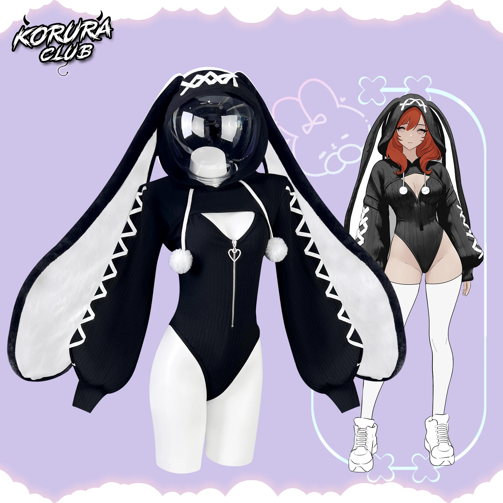 KORURACLUB Cosplay Sexy maid outfit Bunny Outfit cosplay women Animal Costumes Bunny Bodysuit Fluffy rabbit ears tail