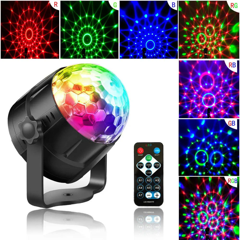 RGB Disco Ball Party Lights DJ Stage Lights RGB Sound Activated Rotating Magic Ball Projector Lamp For Home Atmosphere Christmas 15 color led dj stage lights rgb sound activated rotating disco party magic ball projector lamp home car atmosphere christmas