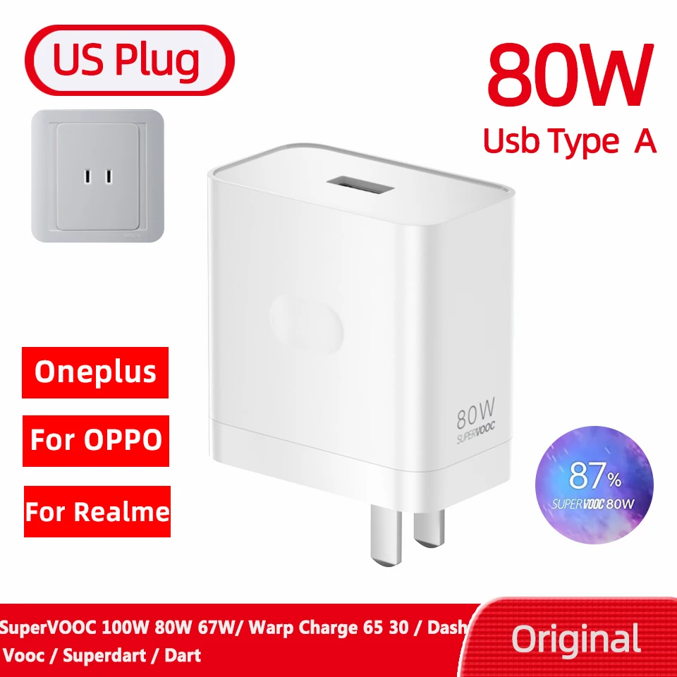 OnePlus Supervooc 80W Fast Charging USB Type A Power Adapter with Cable