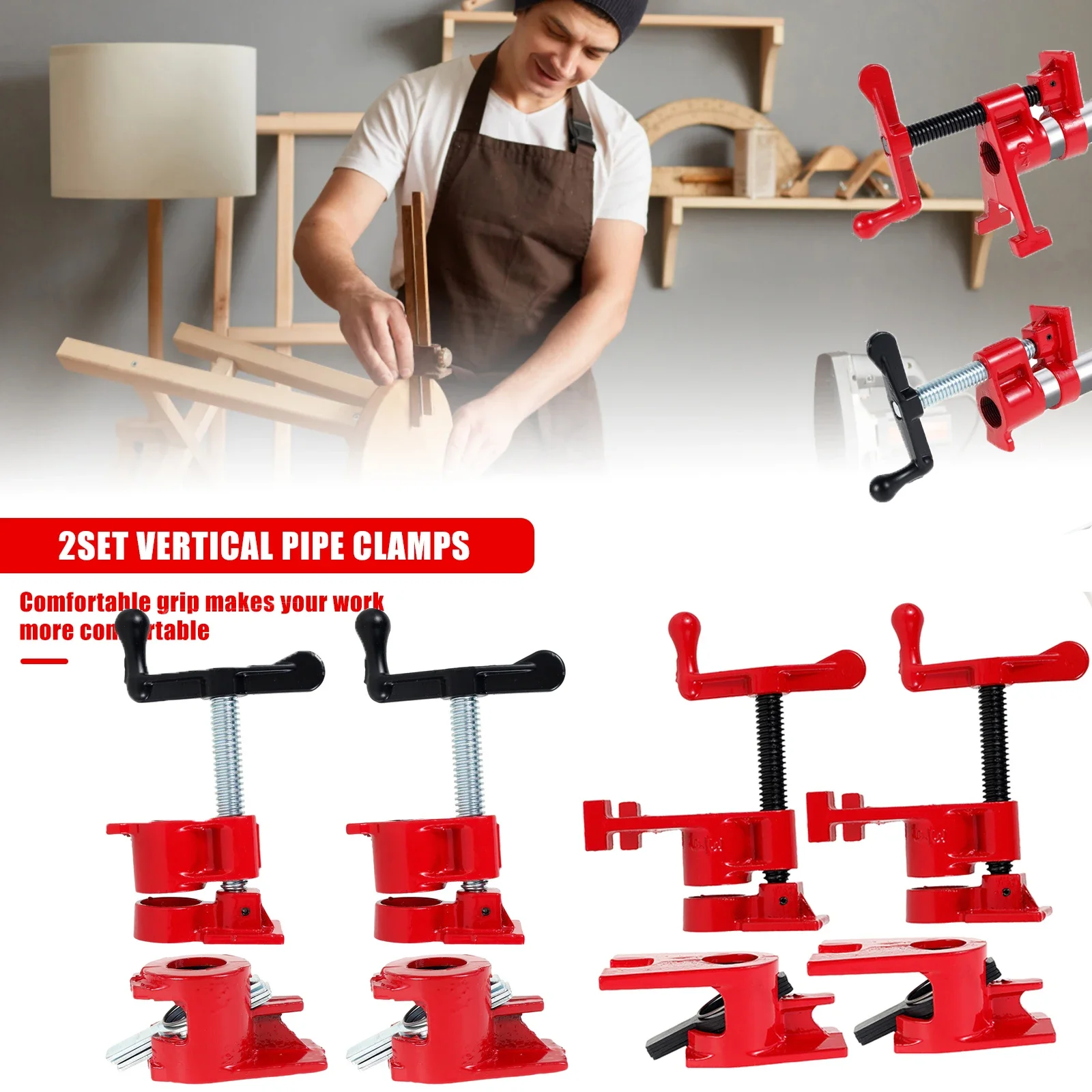 2Pcs Wood Gluing Pipe Clamp Set 3/4" Professional Woodworking Cast Iron Water Pipe Splice Clamp for Carpentry Home Improvement
