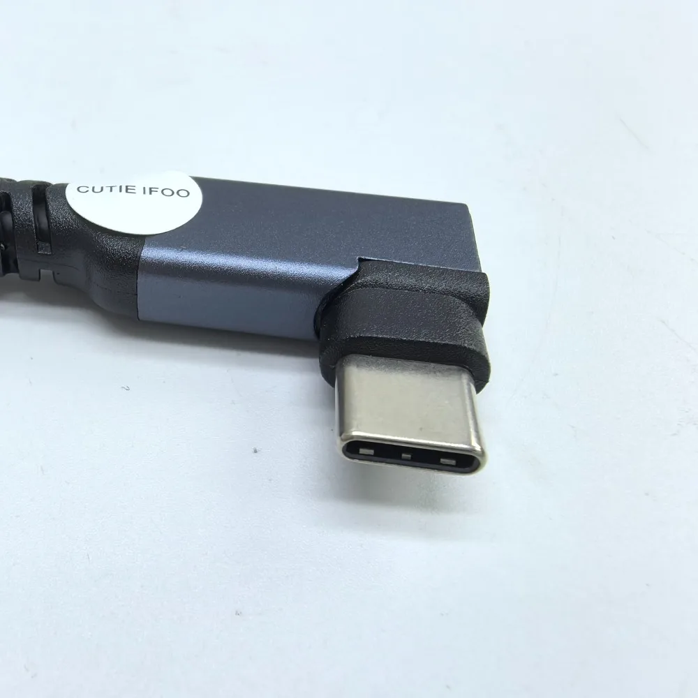 USB 2.0 C타입 데이터 연장 케이블, 오디오 전원 공급 와이어, 블랙 암수, 팔꿈치 90 도, 20cm