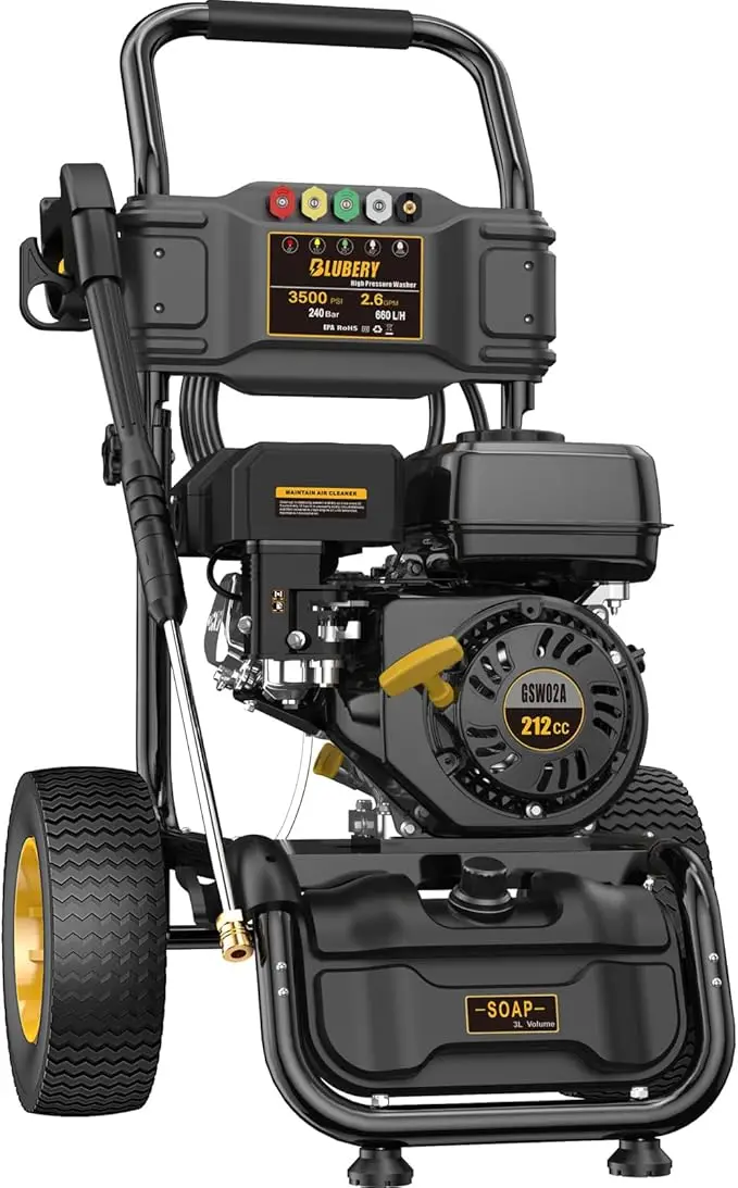3500 PSI Gas Pressure Washer 2.6 GPM 30Ft Pressure Hose&Soap Tank 5 Nozzles