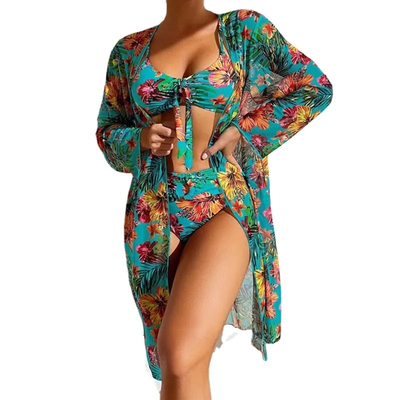 

Printed Blouse 2023 New 3-piece Women's Bikini Swimsuit Fashionable Beach Surfing Hot Spring Swimsuit