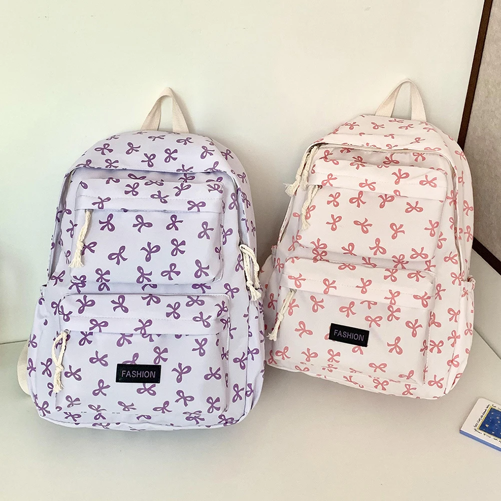 Bow Print School Backpack Preppy Laptop Bag College Backpack for Teen Girls