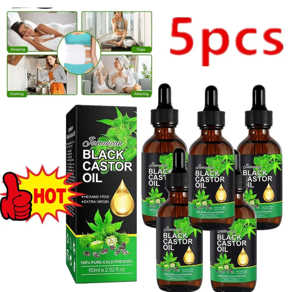 

5pcs Black Castor Oil Nourishes Skin Massage Essential Oil Eyebrows Growth Prevents Skin Aging Hair Care Products