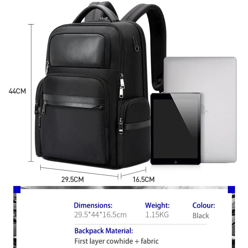 BOPAI Men's Business Leather Backpack 15.6 inch Laptop Backpack USB charging Large capacity Travel Bag Natural Cowhide Backpack images - 6