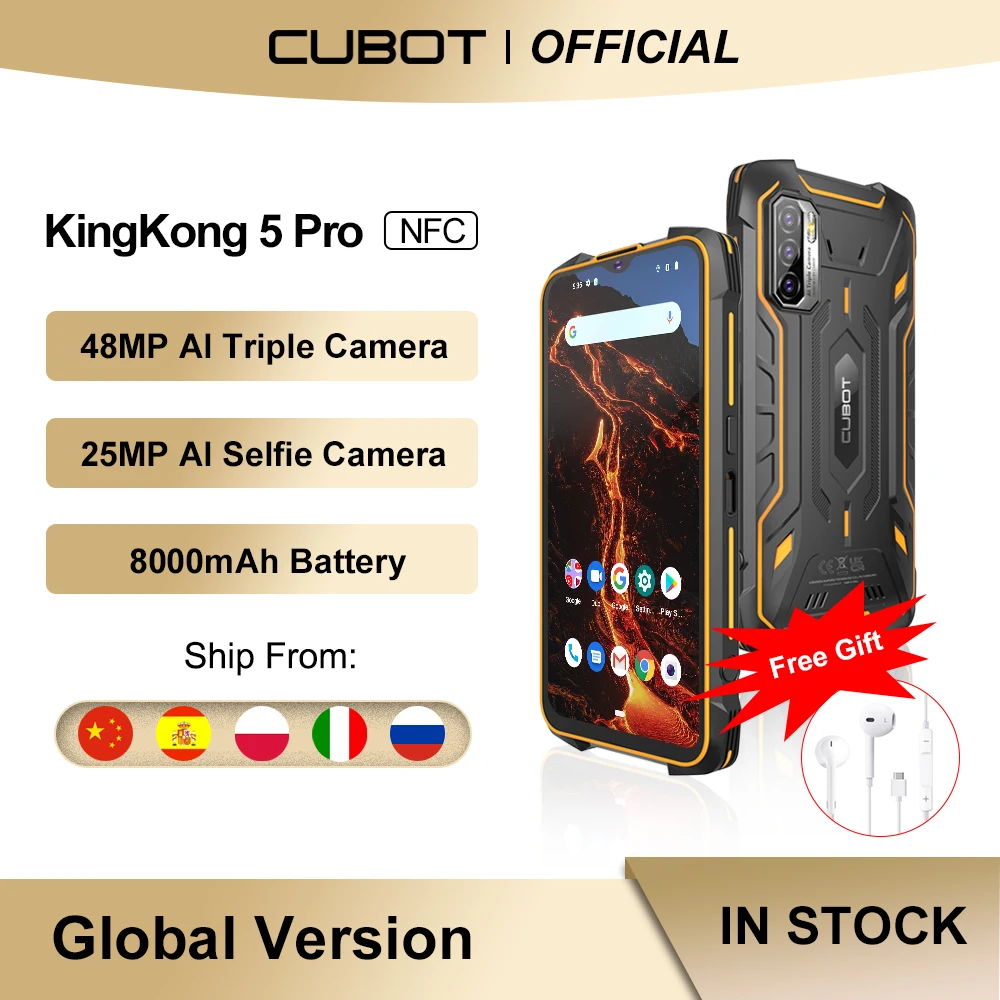 Cubot KingKong 5 Pro Android 11 IP68/IP69K Impermeable Rugged Smartphone Móvil Todorerreno para Viajes o Deporte Smartphone 8000mAh Batería NFC 48MP Triple Cámara 4GB+64GB GPS Dual SIM teléfono moviles Robusto 2021|Teléfonos móviles| - AliExpress