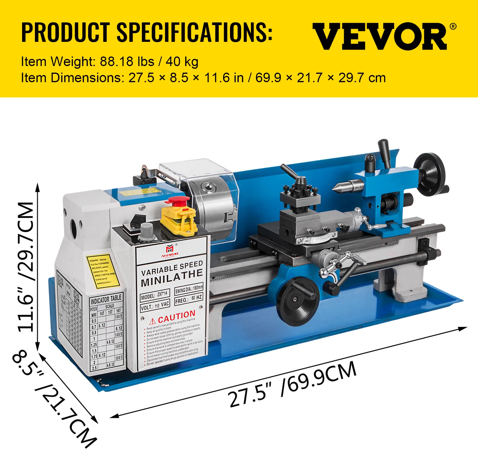 VEVOR VEVOR Torno de Metal 210x400 mm Mini Torno de Madera Pantalla Digital  Velocidad Variable 50-2500 rpm Kit de Torno Electrónico Fresas Portabrocas  Herramientas de Medición para Trabajos de Precisión