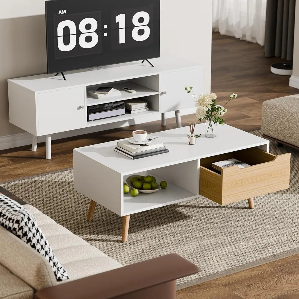 Modern Coffee Table, Wooden Cocktail Table with Storage, Minimalist Hallway Table, Mid Century Modern Coffee Table for Living R 5