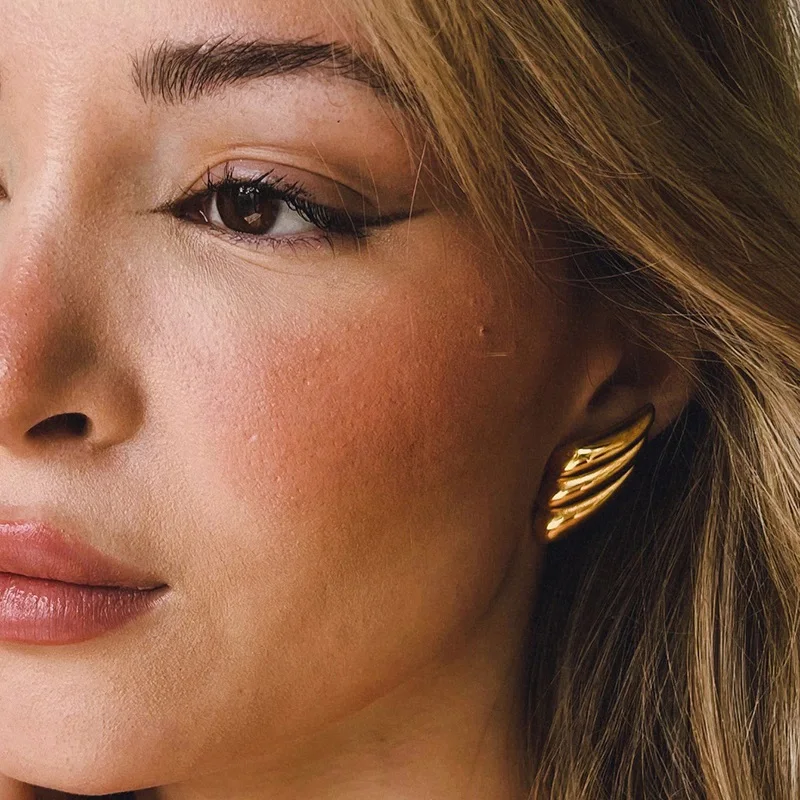 Vintage Texture Gold Plated Stainless Steel Earrings for Women Geometric Circle Twist Statement Earring Fashion Jewelry Bijoux - Image 6