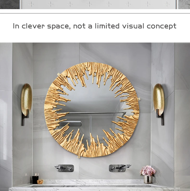 All Copper Wall Hanging Mirror Dressing Luxury Bathroom Dressing Round Mirror Gold Bathroom Living Room Deco Salon Room Decor