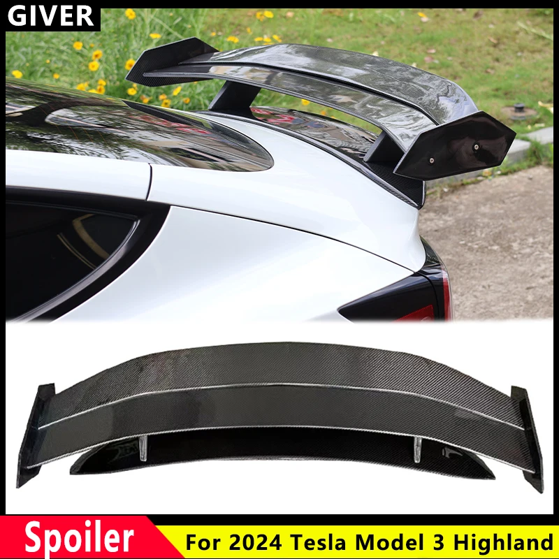 

For 2024 Tesla Model 3 Highland Carbon fiber GT Double Decker Rear trunk Spoiler Wing Body Kit CarTailgate car Accessories