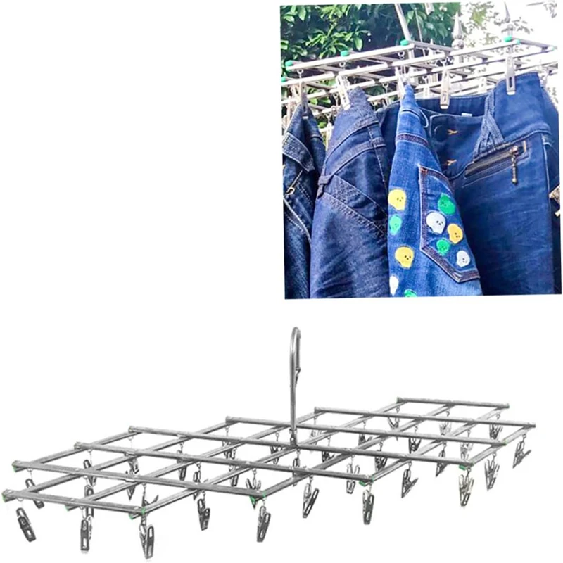 Foldable Laundry Hanger Stainless Steel Underwear Sock Drying Rack Windproof Flat Head Design Rust Resistant Strong Grip Clip 3