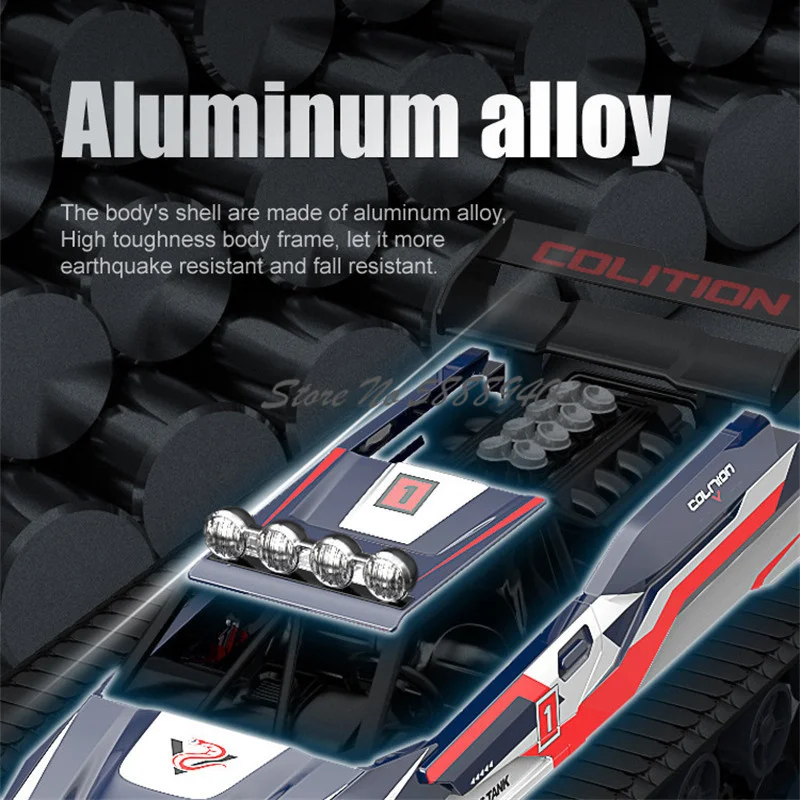 1: 12 Crawler Type Spray Remote Control Tank 2.4G Alloy LED Floodlight All Terrain High Speed Off-Road Radio Control Tank Car 2