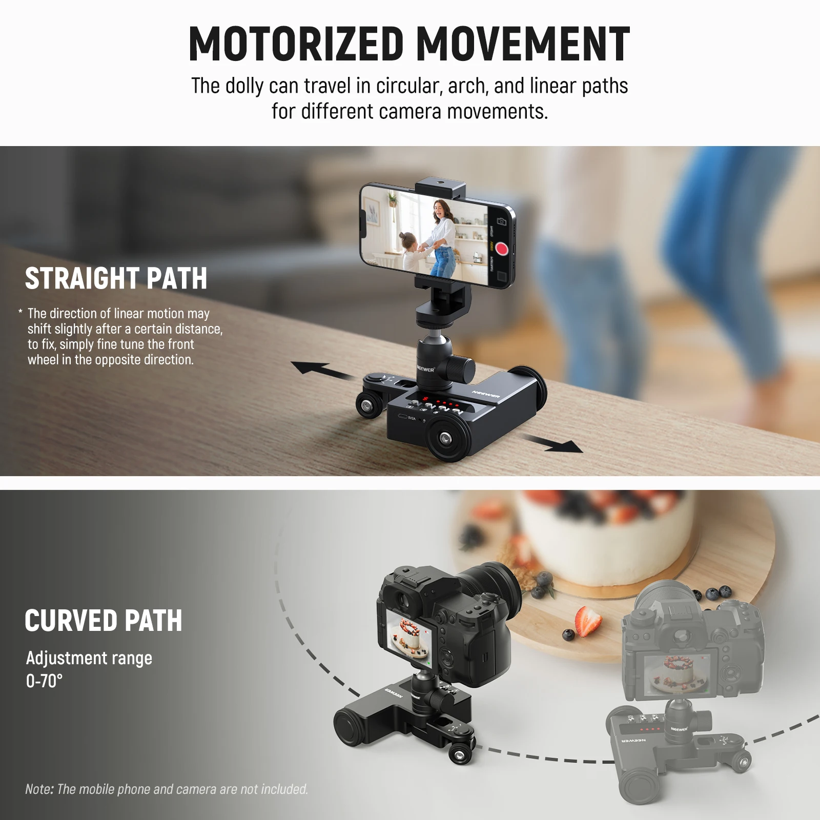 NEEWER motorized camera dolly with app control ultra silent slider for GoPro Hero 12 iPhone 15 Pro Max Samsung S23