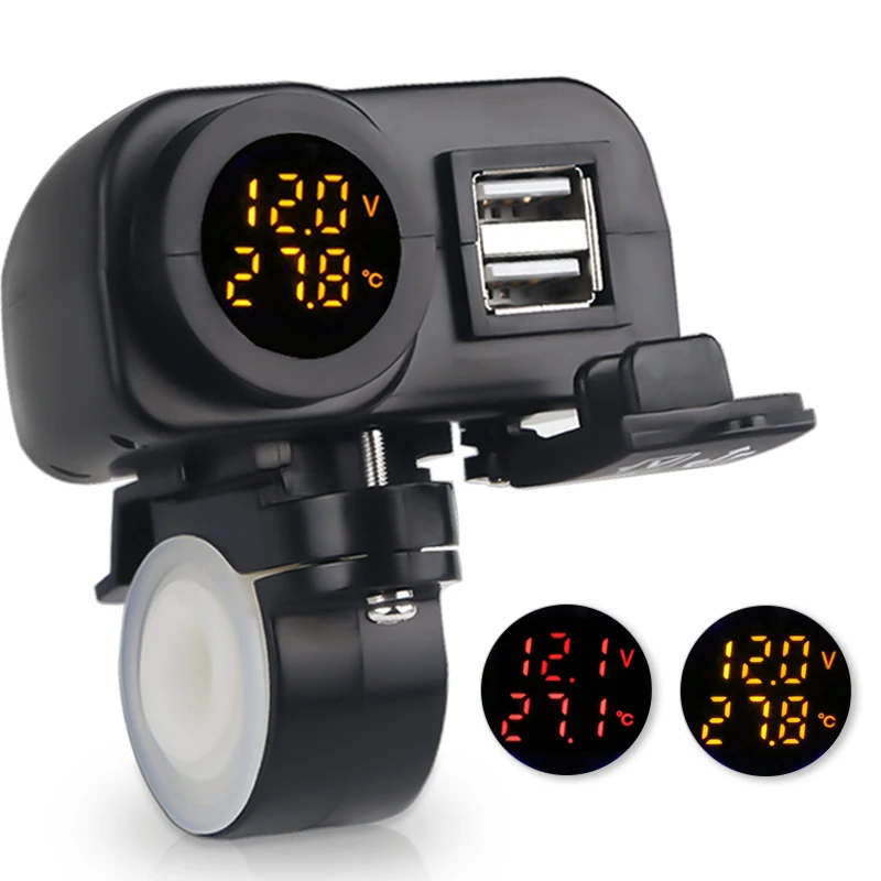 Chargeur USB Avec Voltmètre Pour Moto BMW - Prise DIN, 2 Ports 2.4A, Indicateur Tension Batterie
