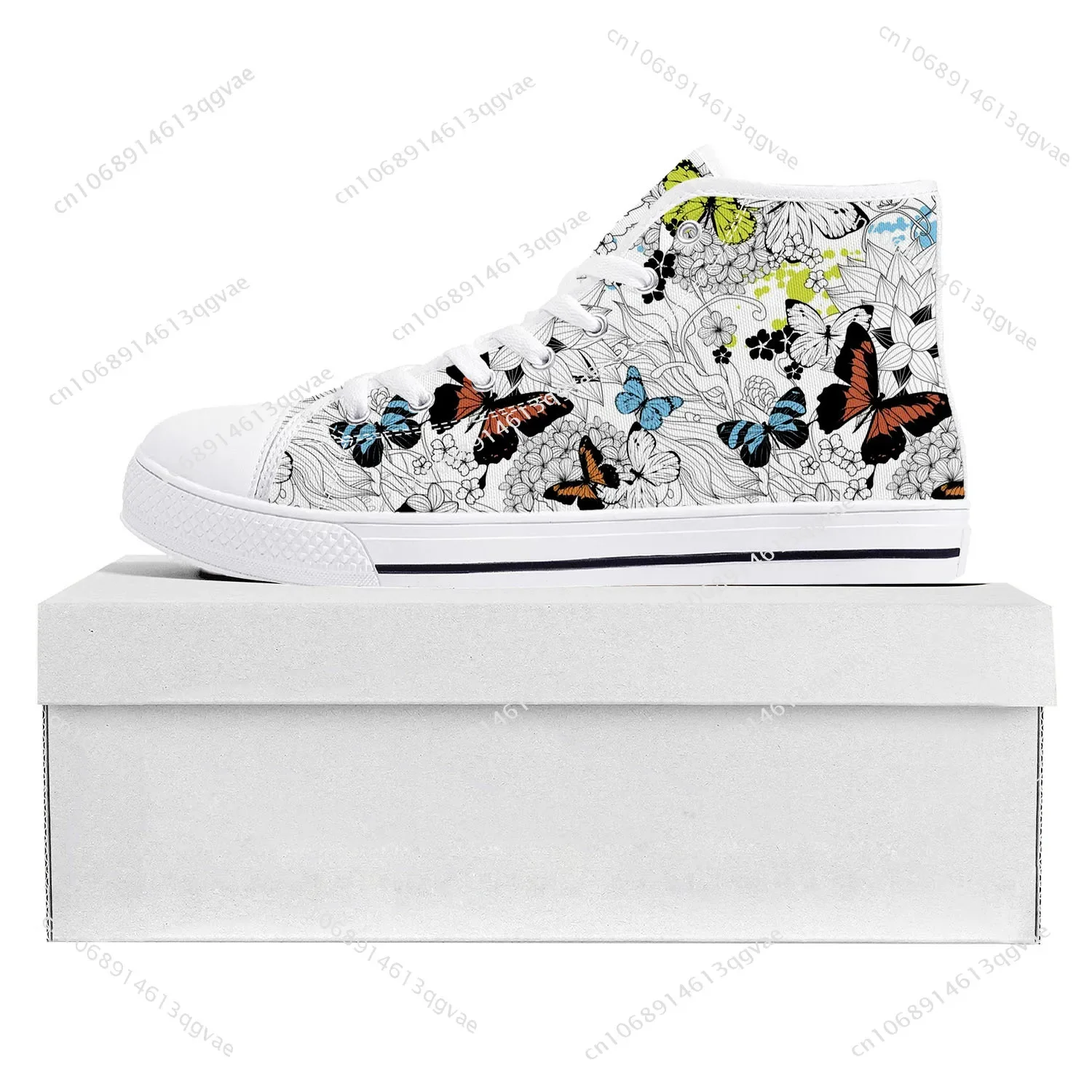 Butterfly Prints High Top High Quality Sneakers Mens Womens Teenager Canvas Sneaker Casual Couple Shoes Custom Made Shoe White