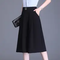 Summer New High Waist Loose Thin Wide Leg Cropped Pants Women Solid Patchwork Pocket Simple Office Lady Casual Straight Trousers - Image 3