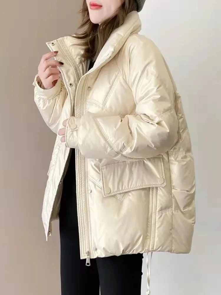 

Winter Jacket Parkas Women Glossy Down Cotton Jacket Hooded Parka Warm Female Cotton Padded Jacket Casual Outwear 2023 New