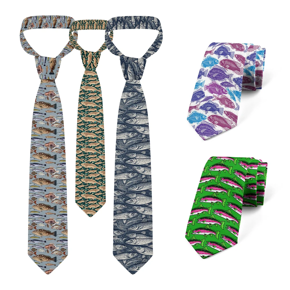 Fun fish tie 3d printing deep sea fish pattern creative casual business men's neck tie neck tie