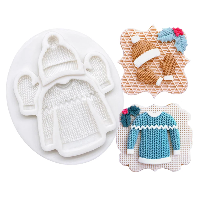 

Knitted Sweater Hat Glove Christmas Silicone Cake Baking Mold Sugarcraft Chocolate Cupcake Resin Tools Fondant Decorating Tools