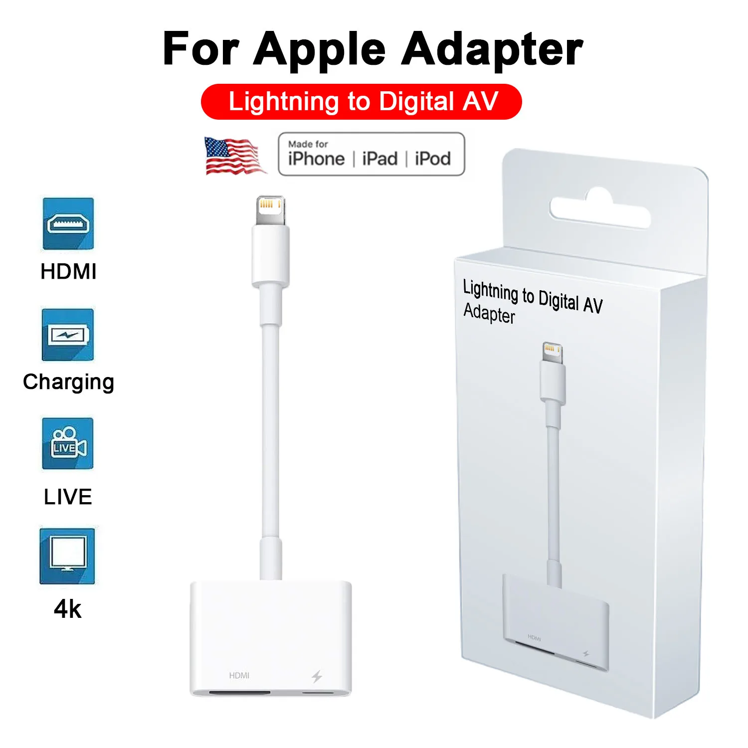 Adattatore Originale Per Apple Da Lightning A Av Digitale Per Iphone Convertitore Schermo Di Sincronizzazione Audio Video Hdmi Per Tv/Proiettore Con C