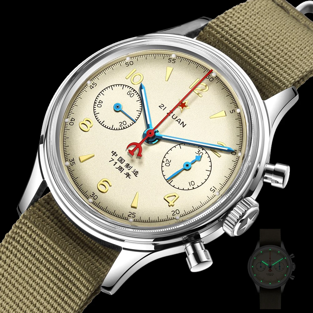Red Star 38Mm Cronografo Orologi Luminosi Da Uomo 1963 Avvolgimento Manuale Movimento Originale Seagull St1901 Con Orologio Da Polso Con Collo Di Cign