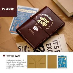 Ultra - Light Refillable PU Leather Travel Journal with Elastic Band (P - Travel cafe)