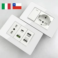 White Tempered Glass Italy USB Type C Smart Fast Charging Wall Socket Plugs Schuko Light Switch Panel Chile TV Sat Computer CAT6