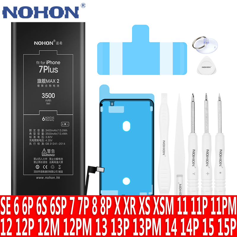 NOHON Battery For iPhone 15 14 13 Pro MAX 12 Mini 11 X XR XS 8 Plus 7 6S 6 SE SE2 SE3 5S 5C Replacement Lithium Polymer Bateria