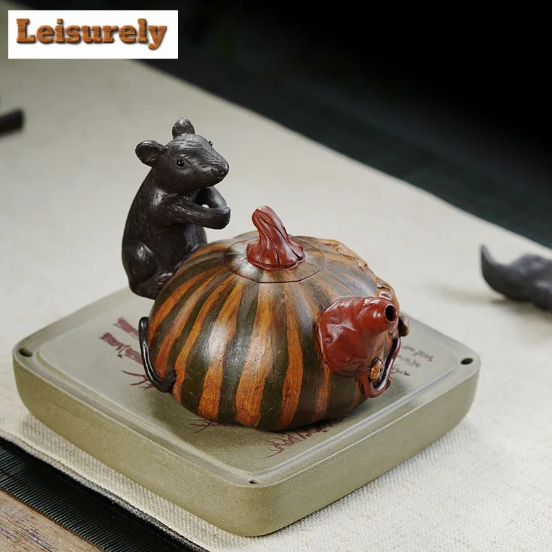400ml Creative Yixing Purple Clay Teapot Handmade Pumpkin Rat Pot Raw Ore Mud Kettle With Filter Zisha Teaset Tea Services Craft