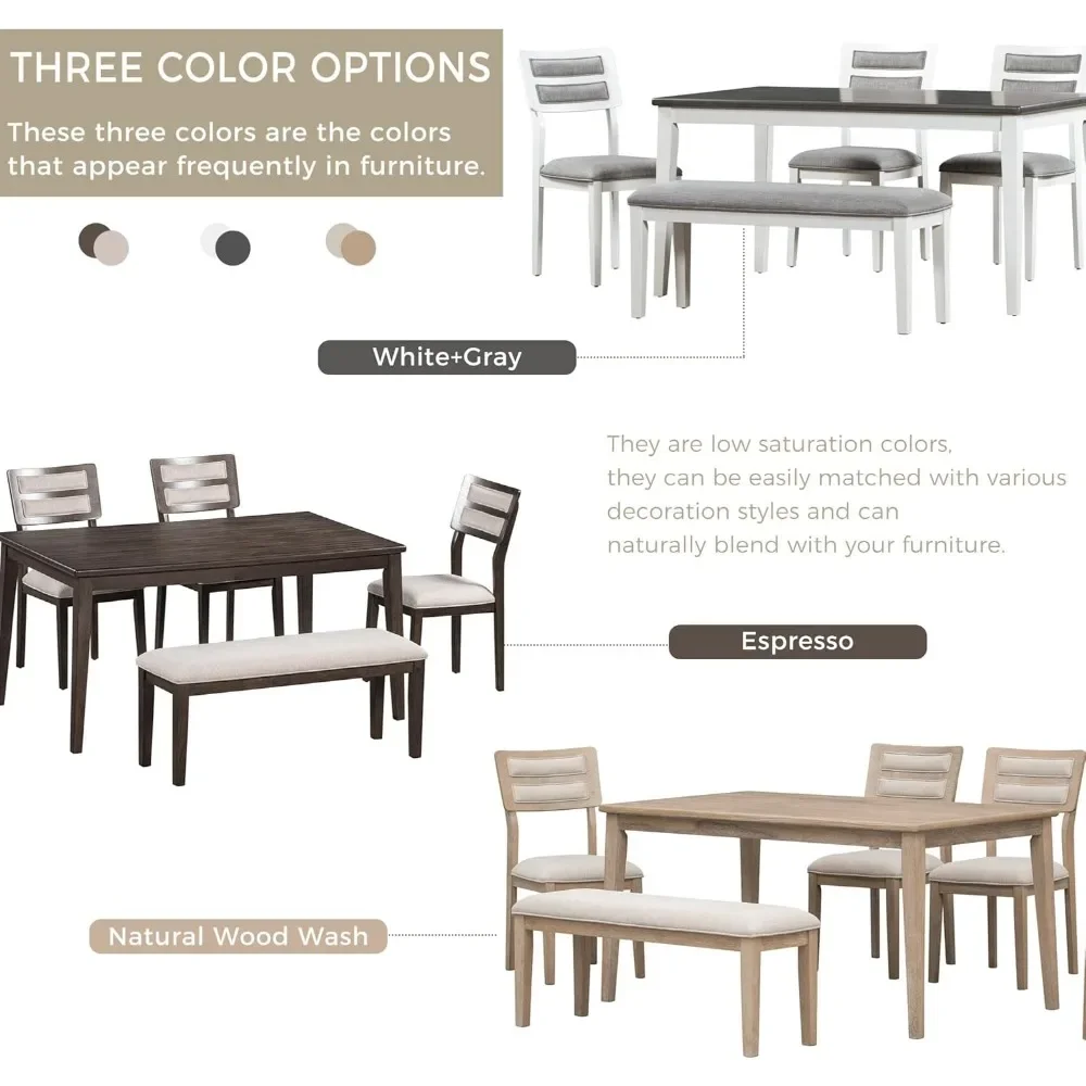 Kitchen Dining Table Set for 6, Classic and Traditional Style 6 - Piece Dining Set, Includes Dining Table, 4 Upholstered Chairs 5
