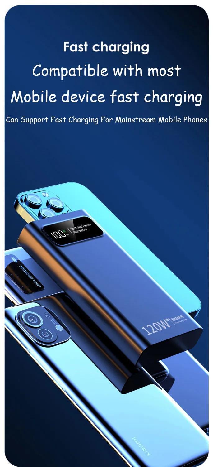 200000mAh Power Bank 120W Super Fast Charging Battery High Capacity Digital Display PowerBank For iPhone Samsung Huawei Xiaomi 4