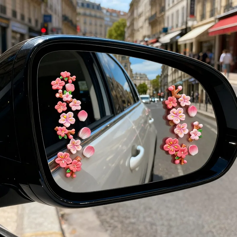 3D Peach Flower Car Sticker Interior Decor Cute Kawaii DIY 3D Resin Flower Decal for Women Girls Dashboard Air Vent Decoration