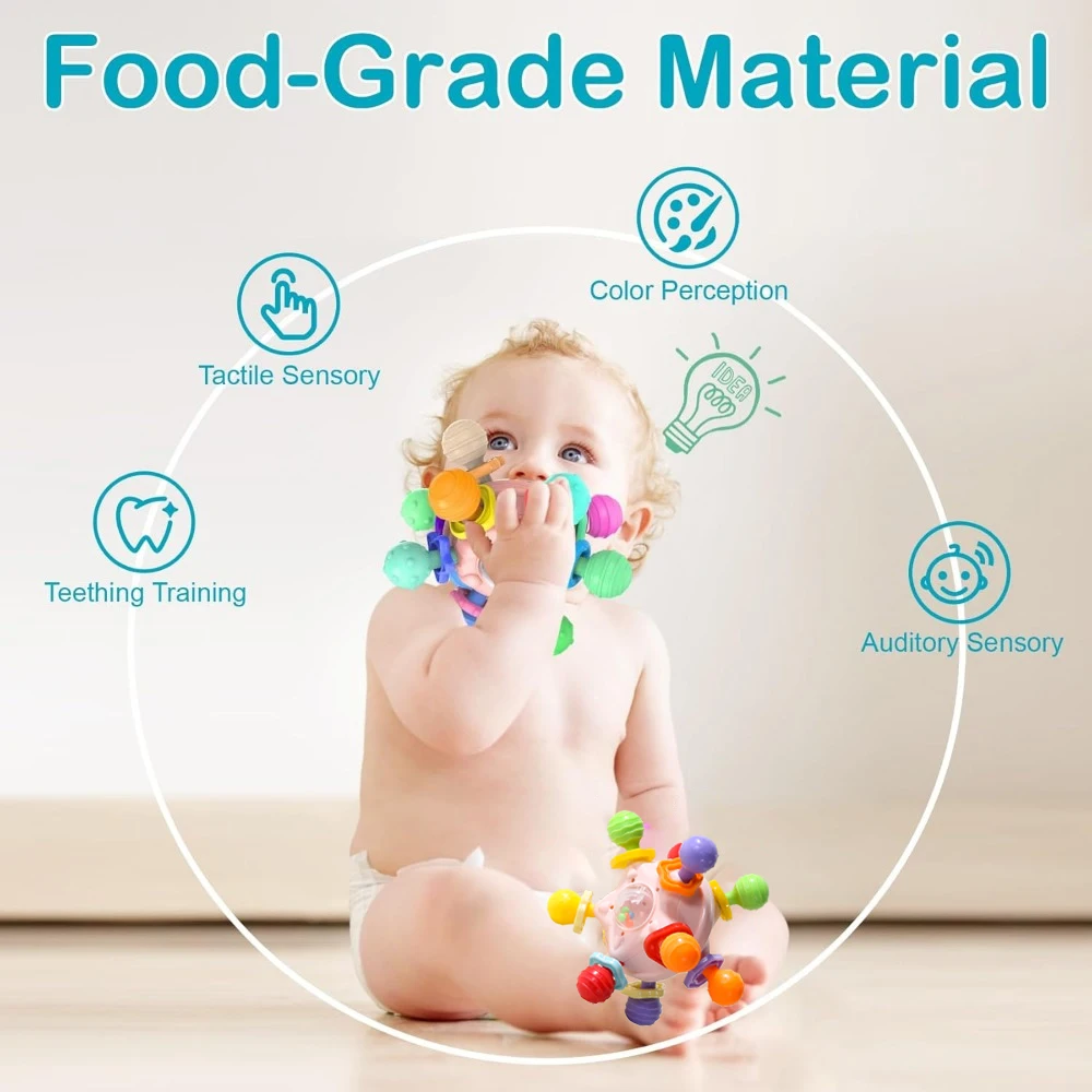 Montessori Baby Sensory Teething Toys Chewable Rattles for 1 Year Old Boys & Girls - Developmental Learning Teether Toys 3